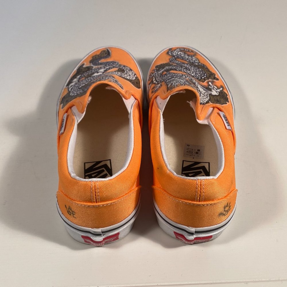 Vans Custom Painted Dragon Snake Orange Canvas Slip on Sneakers Women Size 7 - Picture 2 of 10
